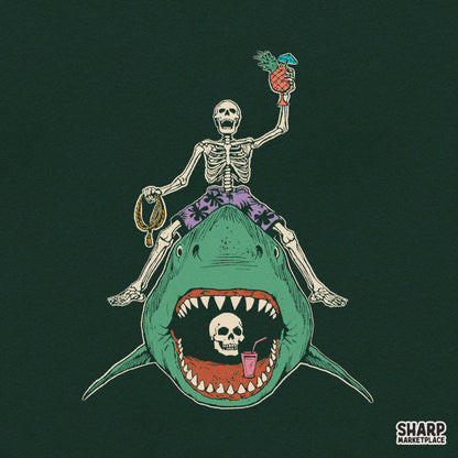 Tropical Skeleton Riding Shark With Pineapple Cocktail