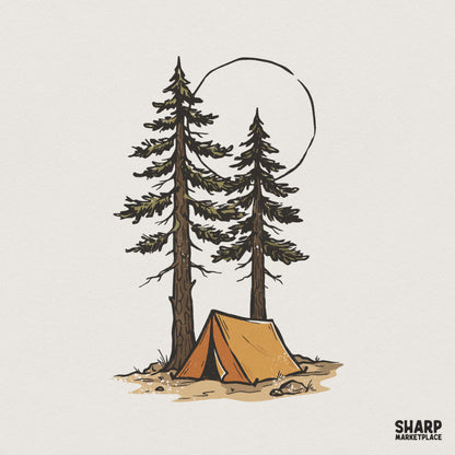 Camping Under Pines PNG, Nature Tent Clipart - 300 DPI Design for T-Shirt