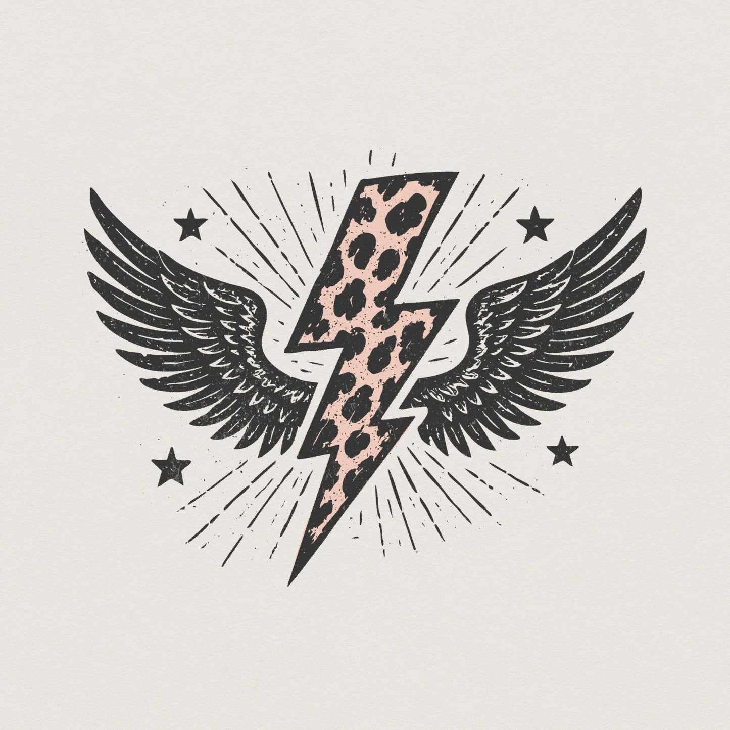 Leopard Print Lightning Bolt PNG, Winged Power Design - 300 DPI Design