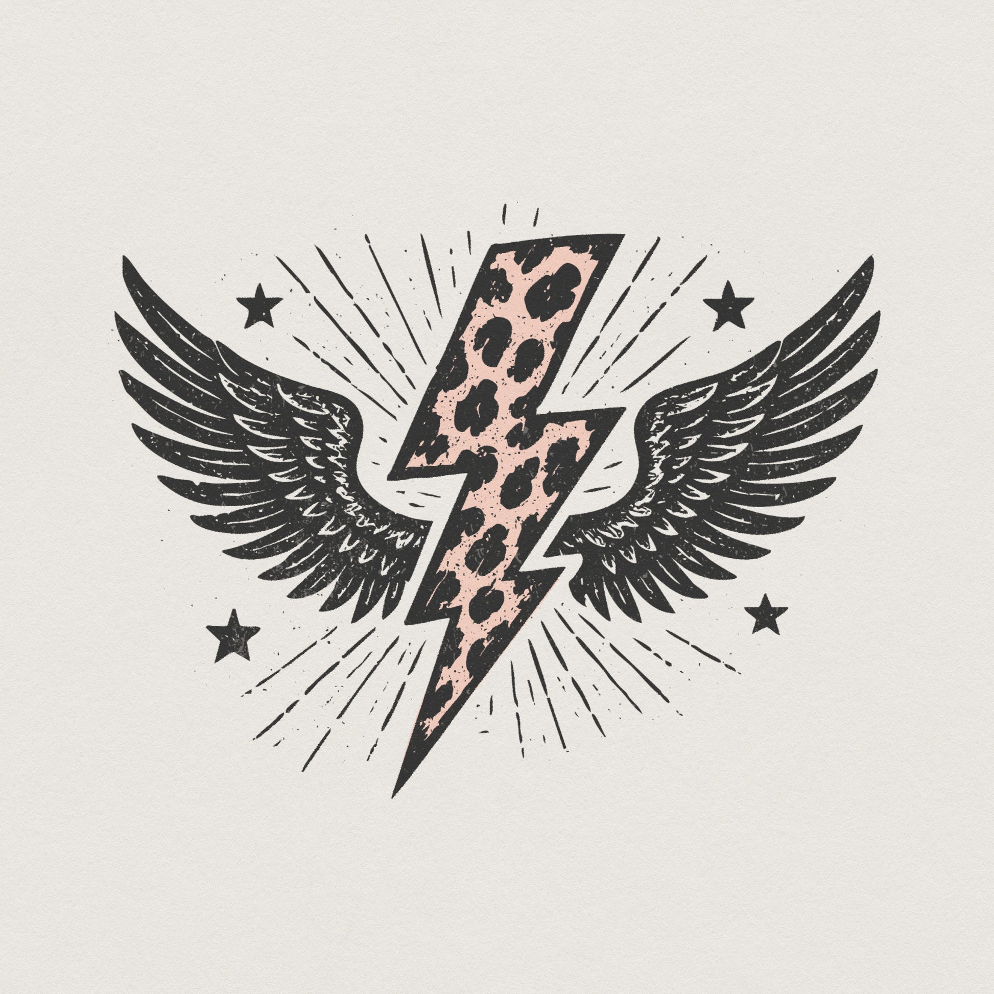 Leopard Print Lightning Bolt PNG, Winged Power Design - 300 DPI Design
