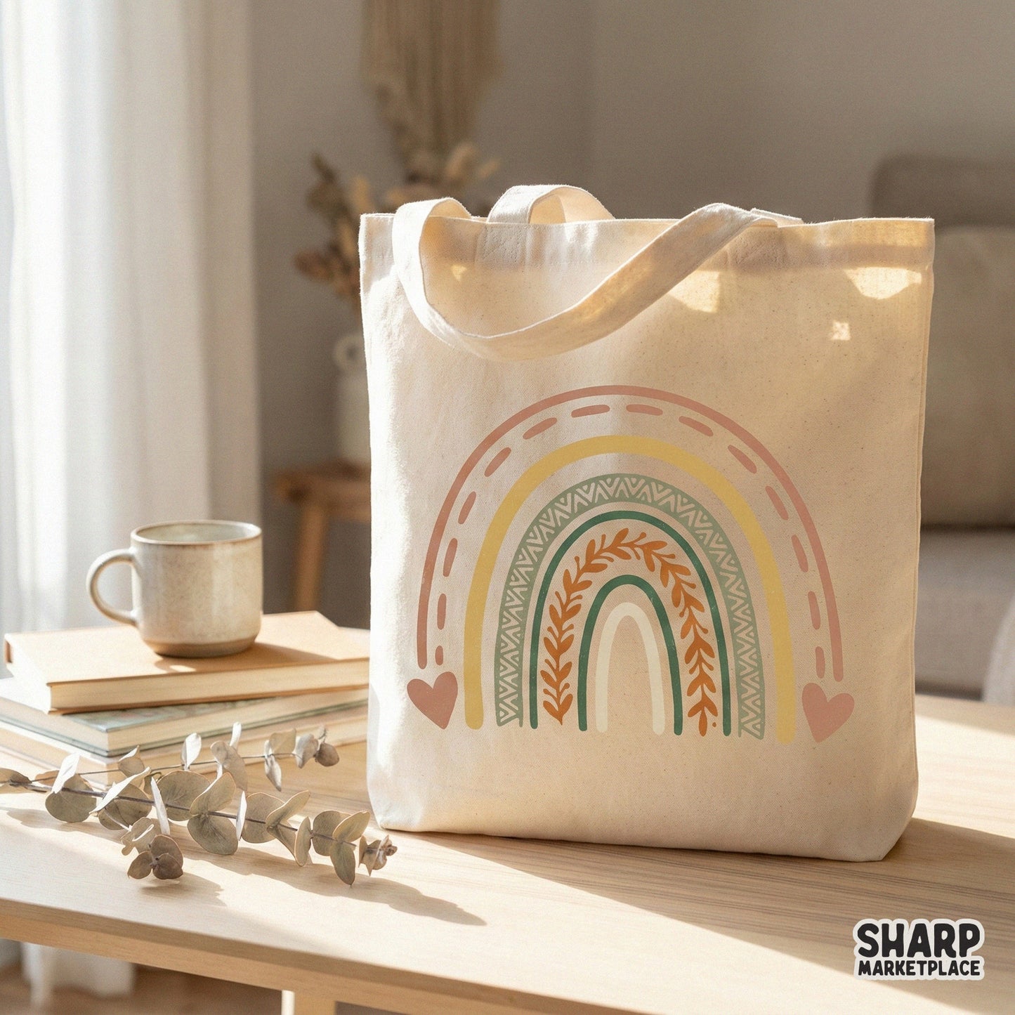 Boho Rainbow PNG Design, Hand Drawn Earthy Rainbow Digital Download - 300