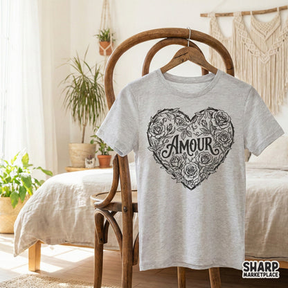 Amour PNG, Heart With Roses Flower PNG - 300 DPI Design for T-Shirt