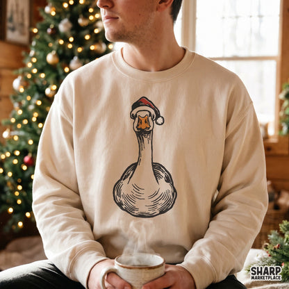 Funny silly goose wearing a red Santa hat holiday sublimation PNG graphic design for Christmas shirt printing