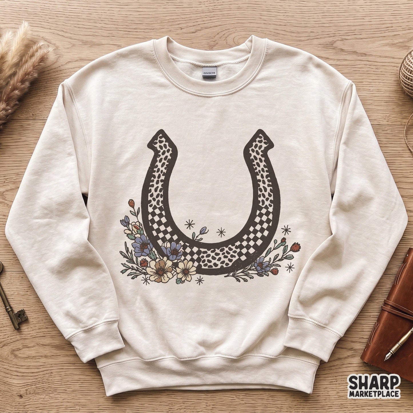 Western floral horseshoe graphic shirt design for a retro country music cowgirl tee sublimation png
