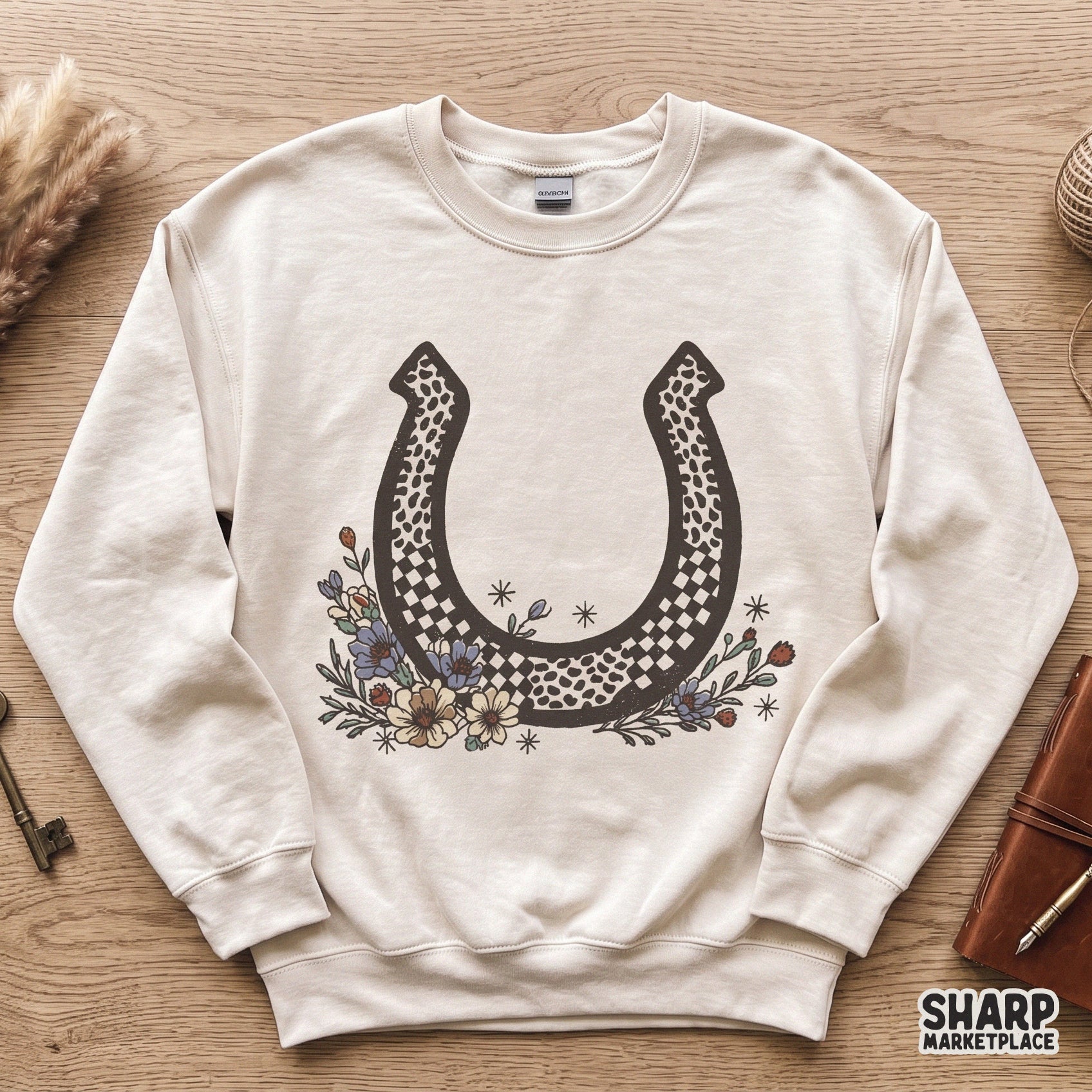 Western floral horseshoe graphic shirt design for a retro country music cowgirl tee sublimation png