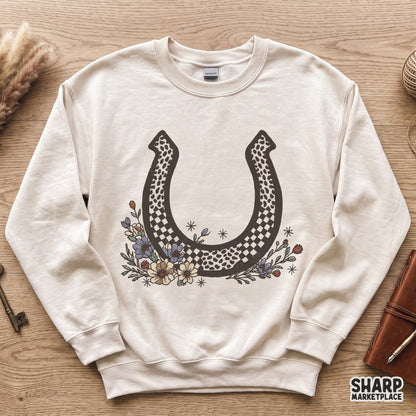 Western floral horseshoe graphic shirt design for a retro country music cowgirl tee sublimation png