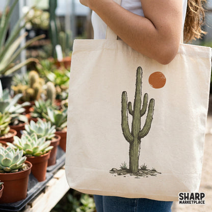 Digital saguaro cactus graphic with an earthy sun, perfect for western-themed t-shirt printing, stickers, and boho-inspired sublimation transfers.