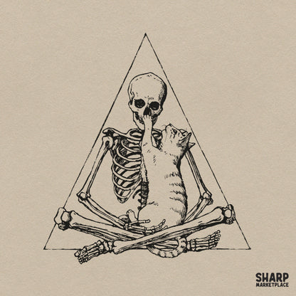 Meditating Skeleton With Cute Cat In Triangle Graphic Tee