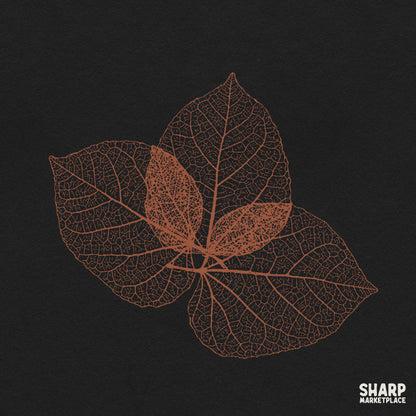 Skeleton leaves botanical illustration on a dark background for retro autumn forest foliage shirt PNG designs