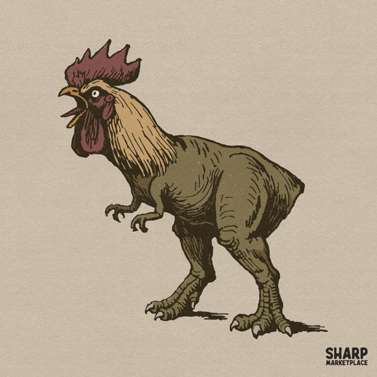 Retro rooster dinosaur mashup weirdcore T-Rex chicken PNG for funny animal meme shirts and sublimation designs