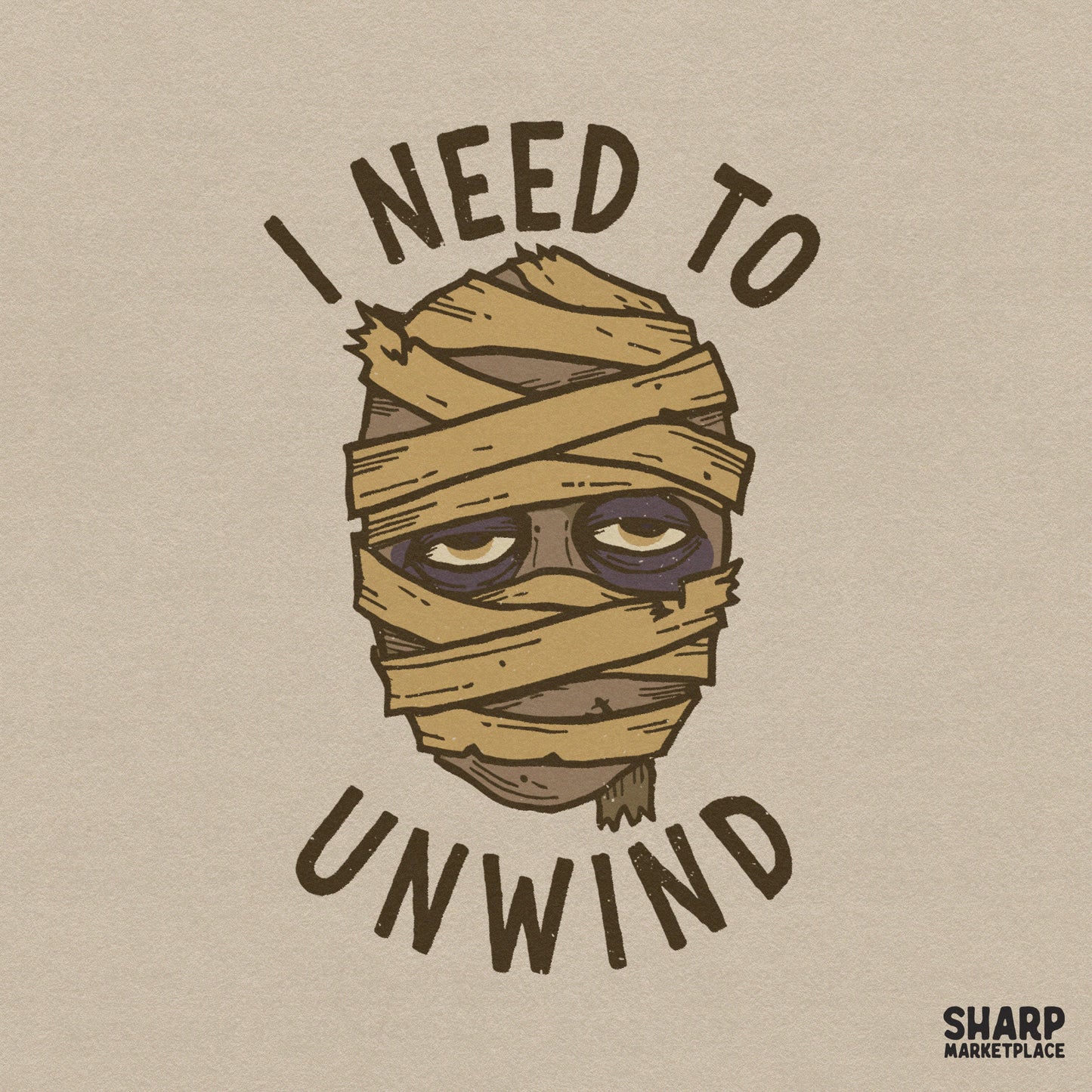 Tired mummy unwinding retro Halloween PNG design for funny spooky season shirts and sublimation crafts