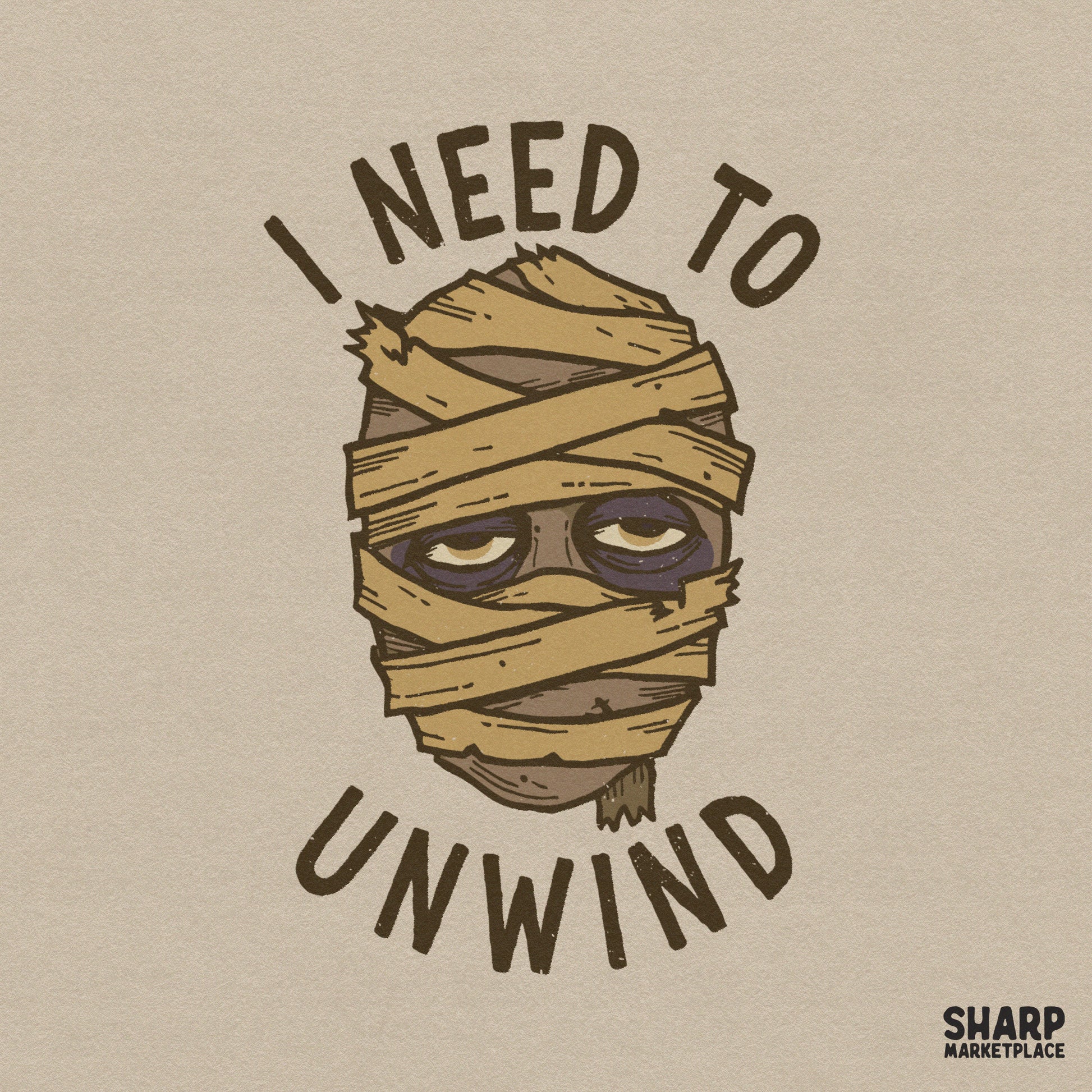 Tired mummy unwinding retro Halloween PNG design for funny spooky season shirts and sublimation crafts