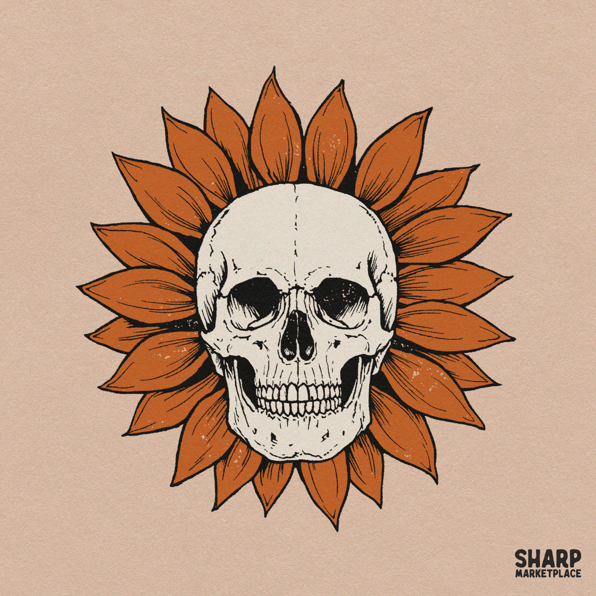 Rustic Blooming Sunflower Skull Centerpiece Graphic, Fall