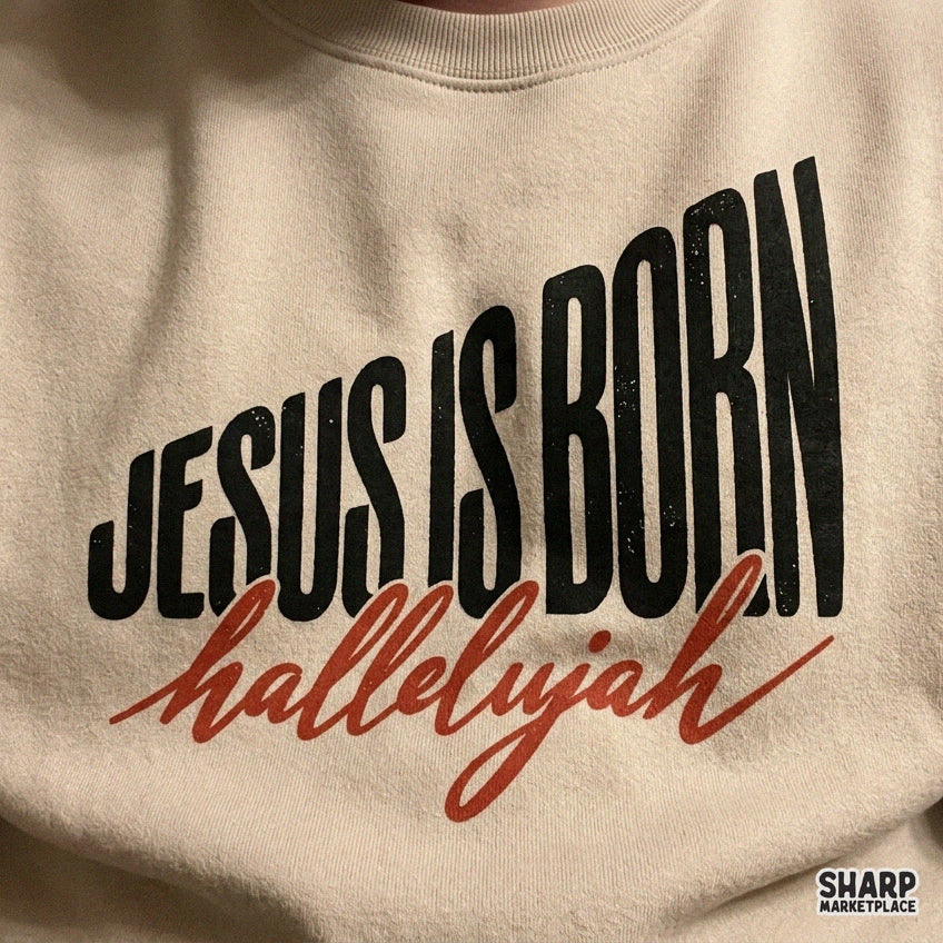 Retro Jesus Is Born Hallelujah Christian Christmas PNG design for t-shirts and holiday crafts