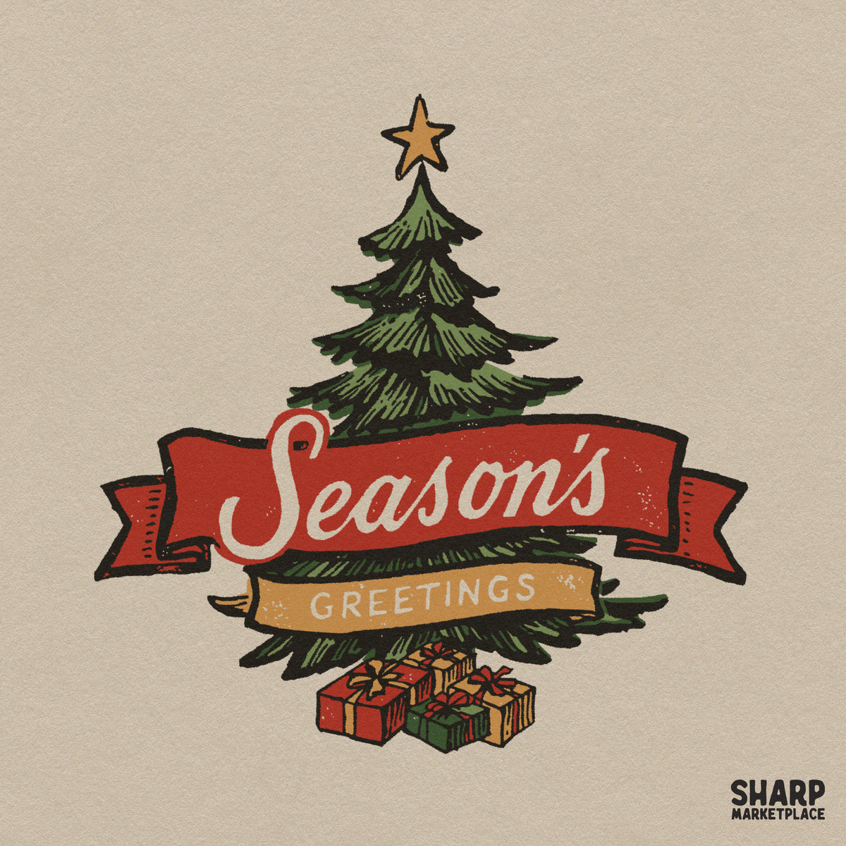 Retro Christmas tree digital PNG sublimation design for holiday shirts and festive apparel