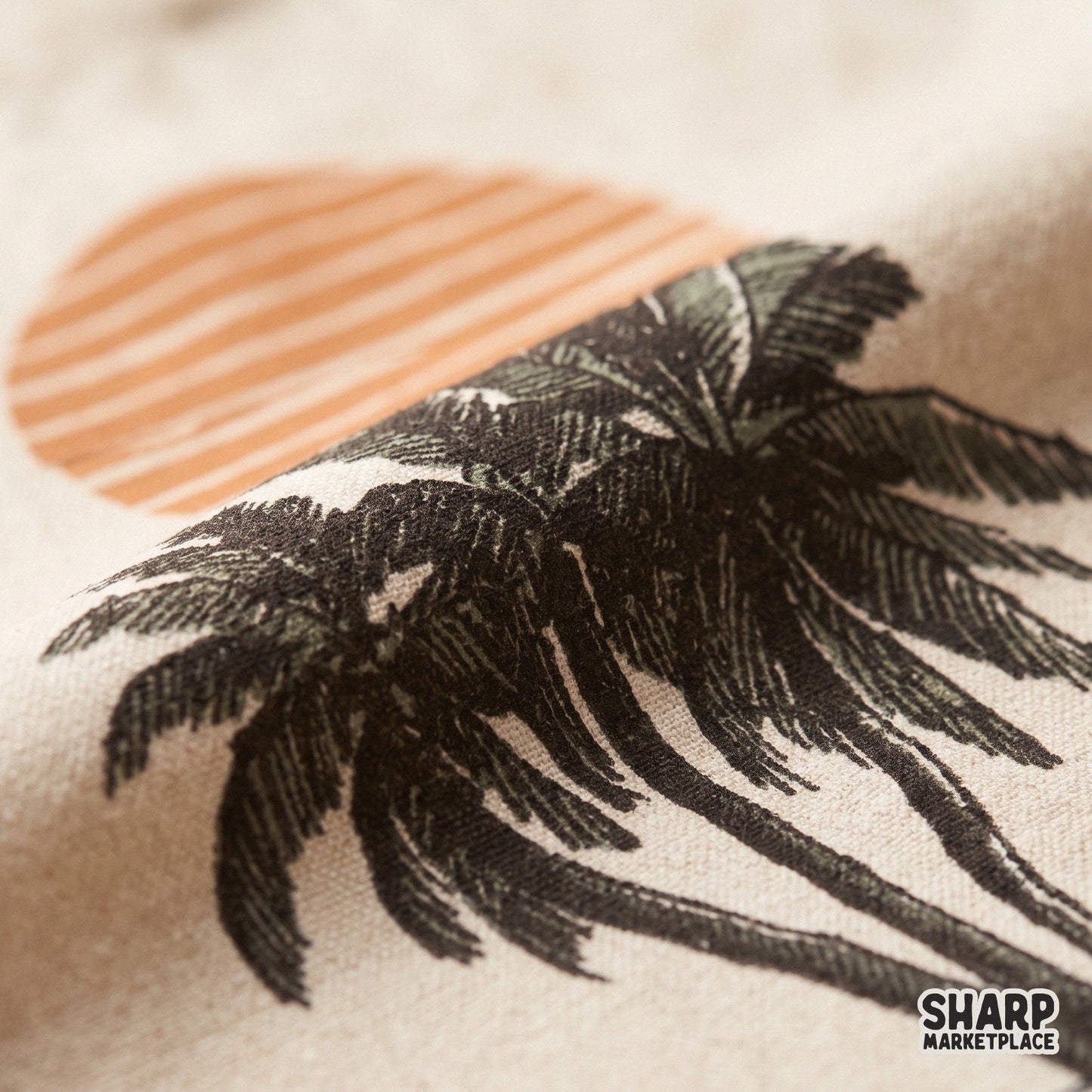 Retro beach sunset and palm trees island scene in a vintage aesthetic for summer sublimation and digital apparel designs