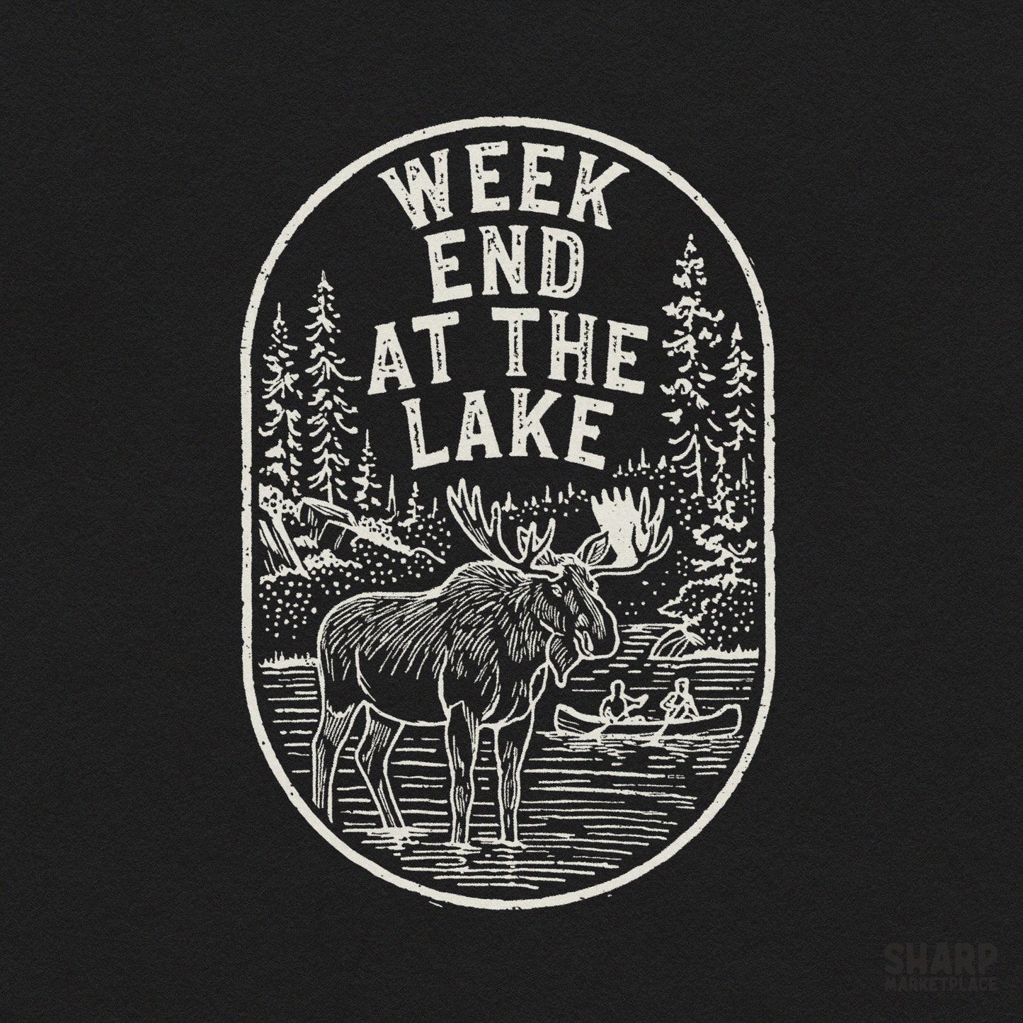 Rustic oval badge moose and canoe design for camping and lake life sublimation shirts