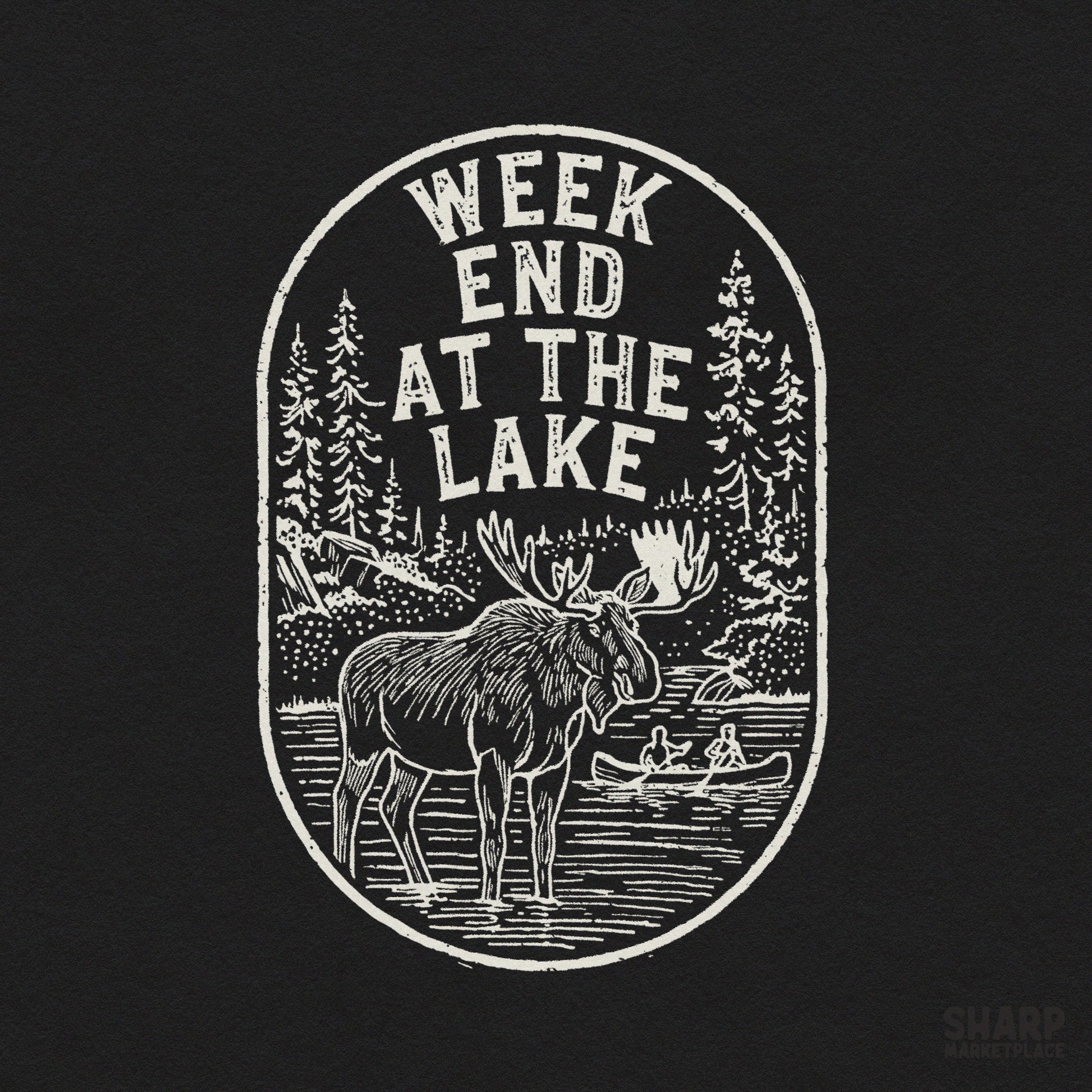 Rustic oval badge moose and canoe design for camping and lake life sublimation shirts