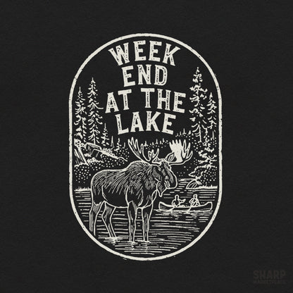 Rustic oval badge moose and canoe design for camping and lake life sublimation shirts