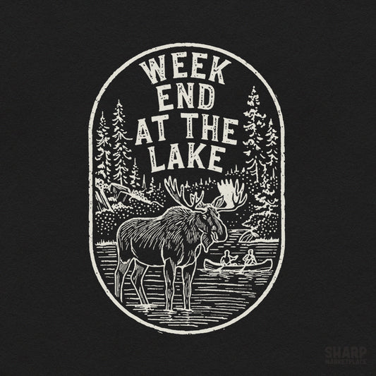 Rustic oval badge moose and canoe design for camping and lake life sublimation shirts