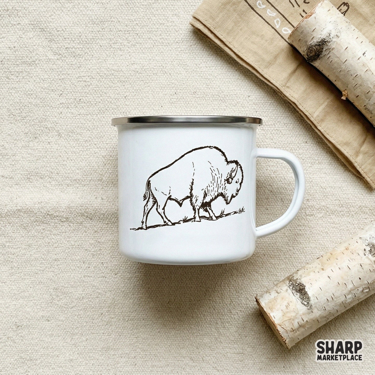 Rustic prairie buffalo graphic in a classic ink-style aesthetic, suitable for creating custom western stickers, wall art, or nature-themed apparel.