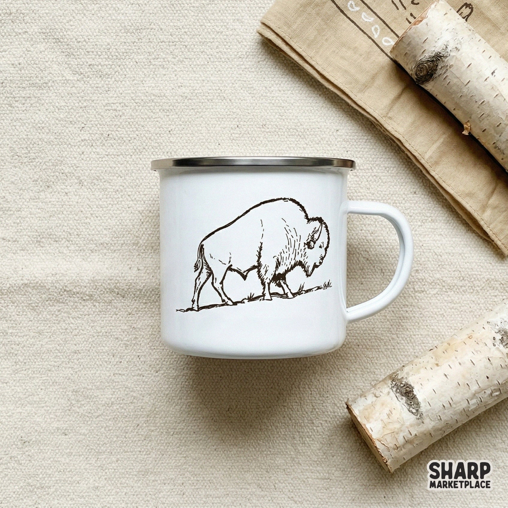 Rustic prairie buffalo graphic in a classic ink-style aesthetic, suitable for creating custom western stickers, wall art, or nature-themed apparel.