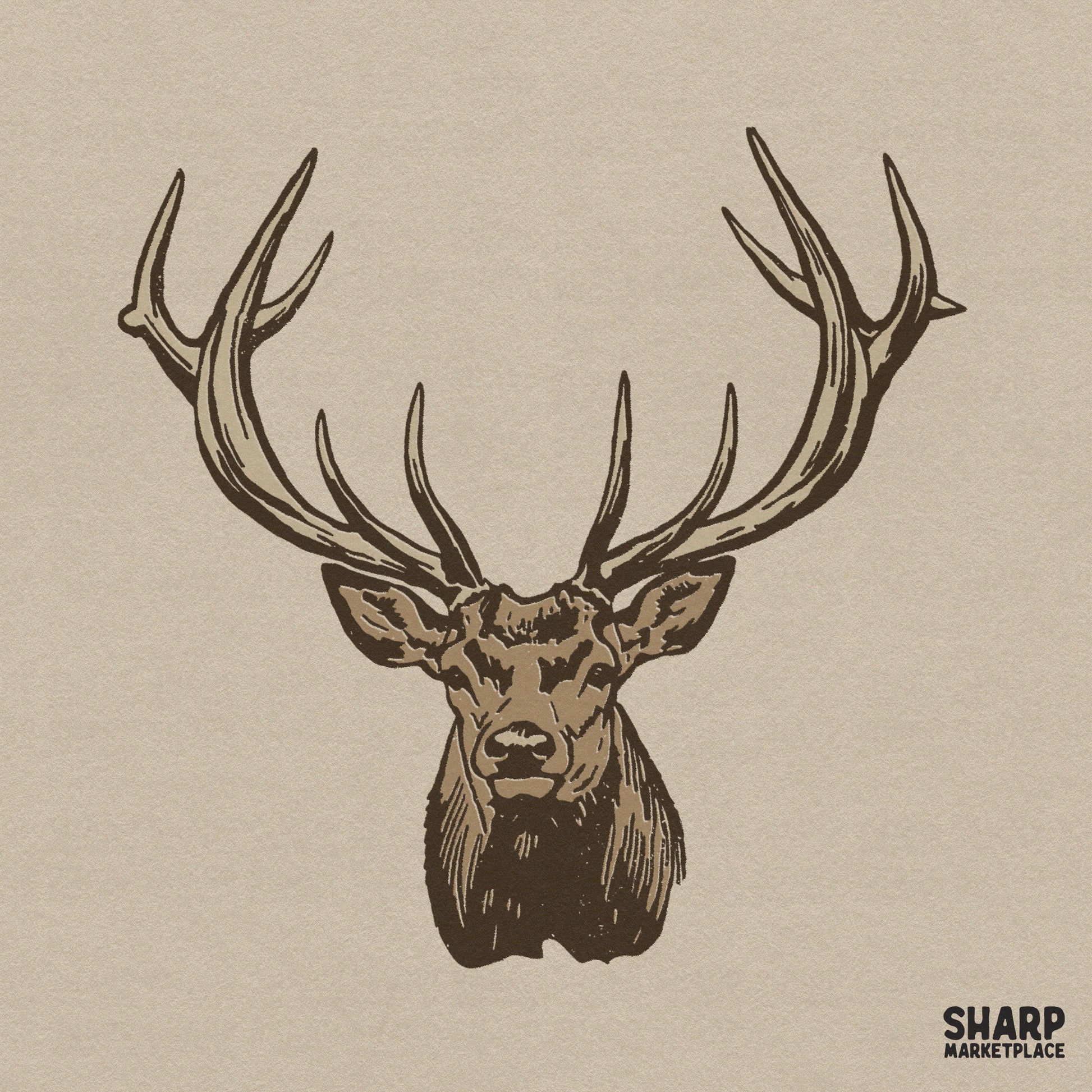 Rustic vintage drawing of an elk head with antlers hunting PNG sublimation graphic for animal lovers shirt designs