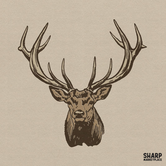 Rustic vintage drawing of an elk head with antlers hunting PNG sublimation graphic for animal lovers shirt designs