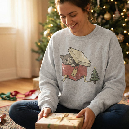 Cat In Gift Box PNG, Christmas Tree Art - 300 DPI Design for T-Shirt