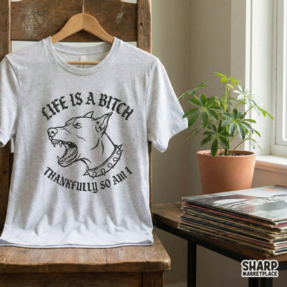 Rebellious black and white digital art of a snarling canine with distressed text perfect for DIY screen printing or alternative style apparel.