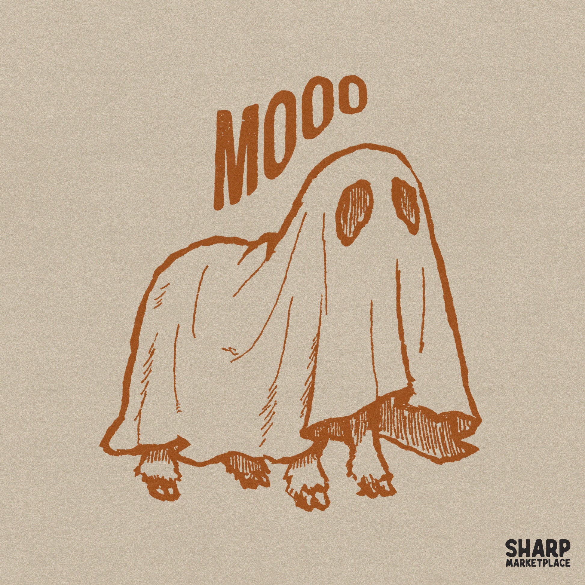 Retro retro halloween png design featuring a funny ghost cow for spooky season apparel and sublimation