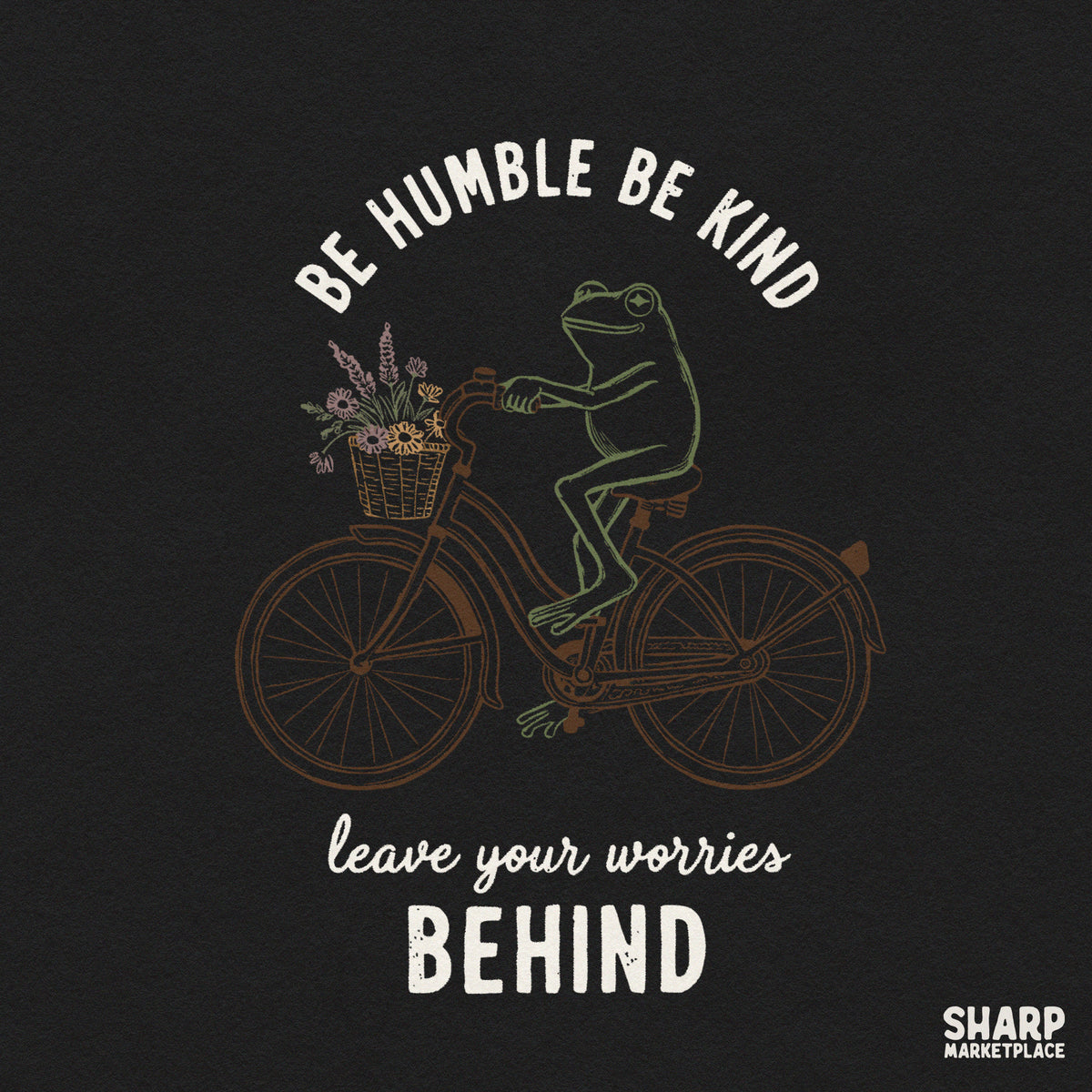 Cute cottagecore frog riding a bicycle with an inspirational quote retro PNG graphic for sublimation