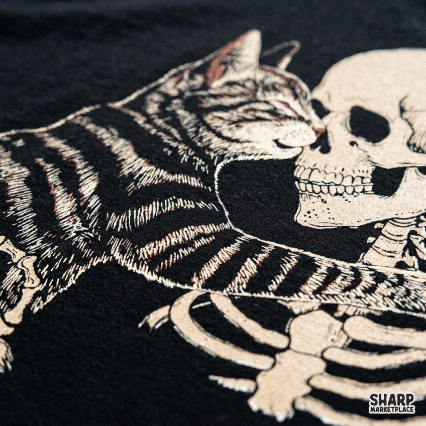 Tabby Cat Hugging Human Skeleton Ribcage, Popular Trending