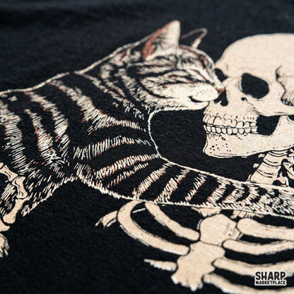Tabby Cat Hugging Human Skeleton Ribcage, Popular Trending
