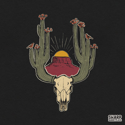 Rustic Desert Steer Horns Saguaro Art, Western PNG
