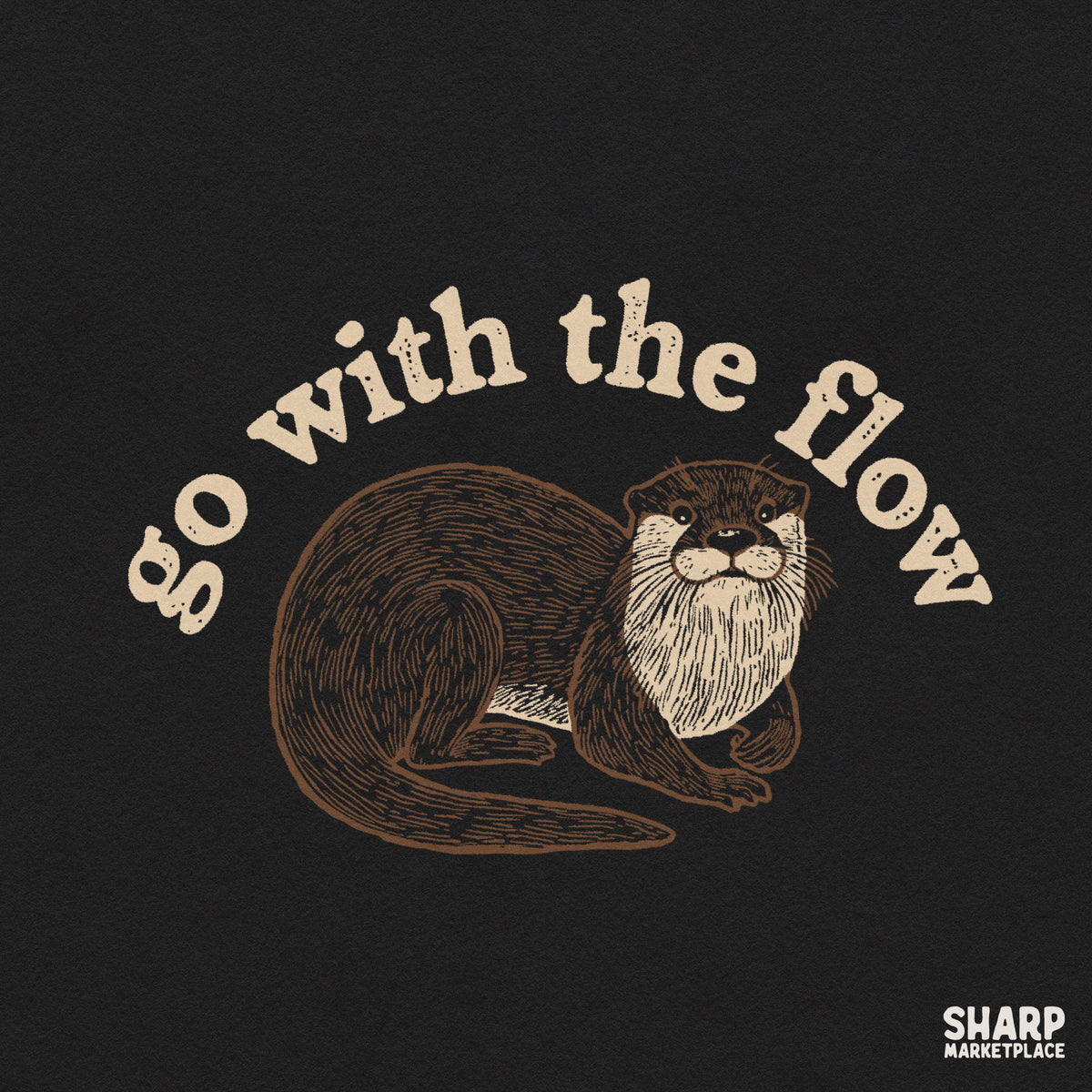 Cute retro sea otter graphic with go with the flow quote for summer shirt designs and sublimation