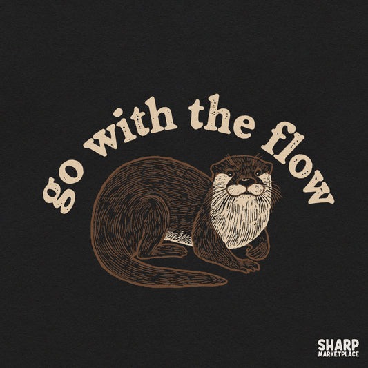 Cute retro sea otter graphic with go with the flow quote for summer shirt designs and sublimation
