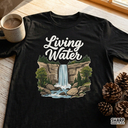 Living Water John 4:10 retro waterfall christian PNG design perfect for faith t-shirts and religious apparel
