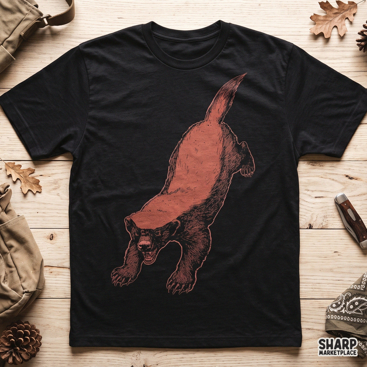 Fierce Honey Badger Leaping Art, Ferocious Wolverine