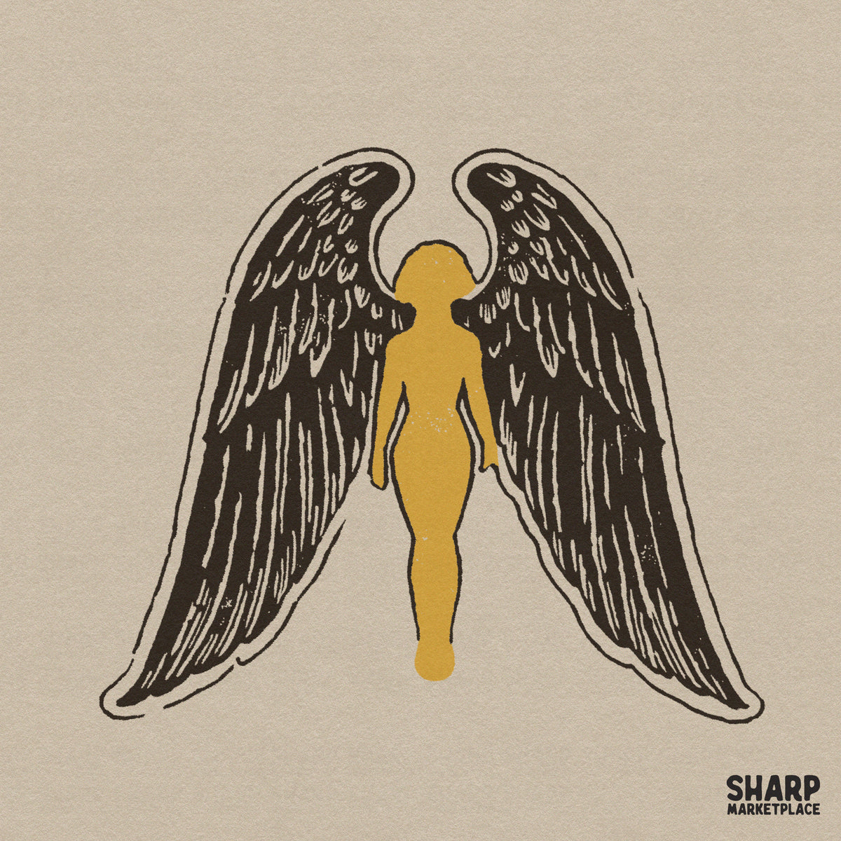 Golden guardian angel silhouette with majestic wings spiritual christian PNG design for sublimation shirts