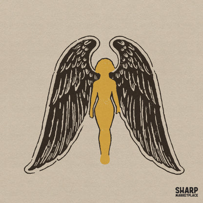 Golden guardian angel silhouette with majestic wings spiritual christian PNG design for sublimation shirts