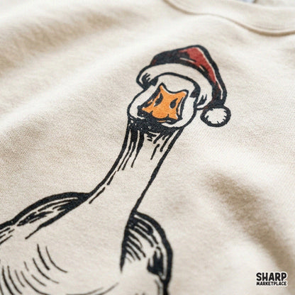 Funny silly goose wearing a Santa hat digital PNG art for Christmas shirt sublimation and holiday graphics