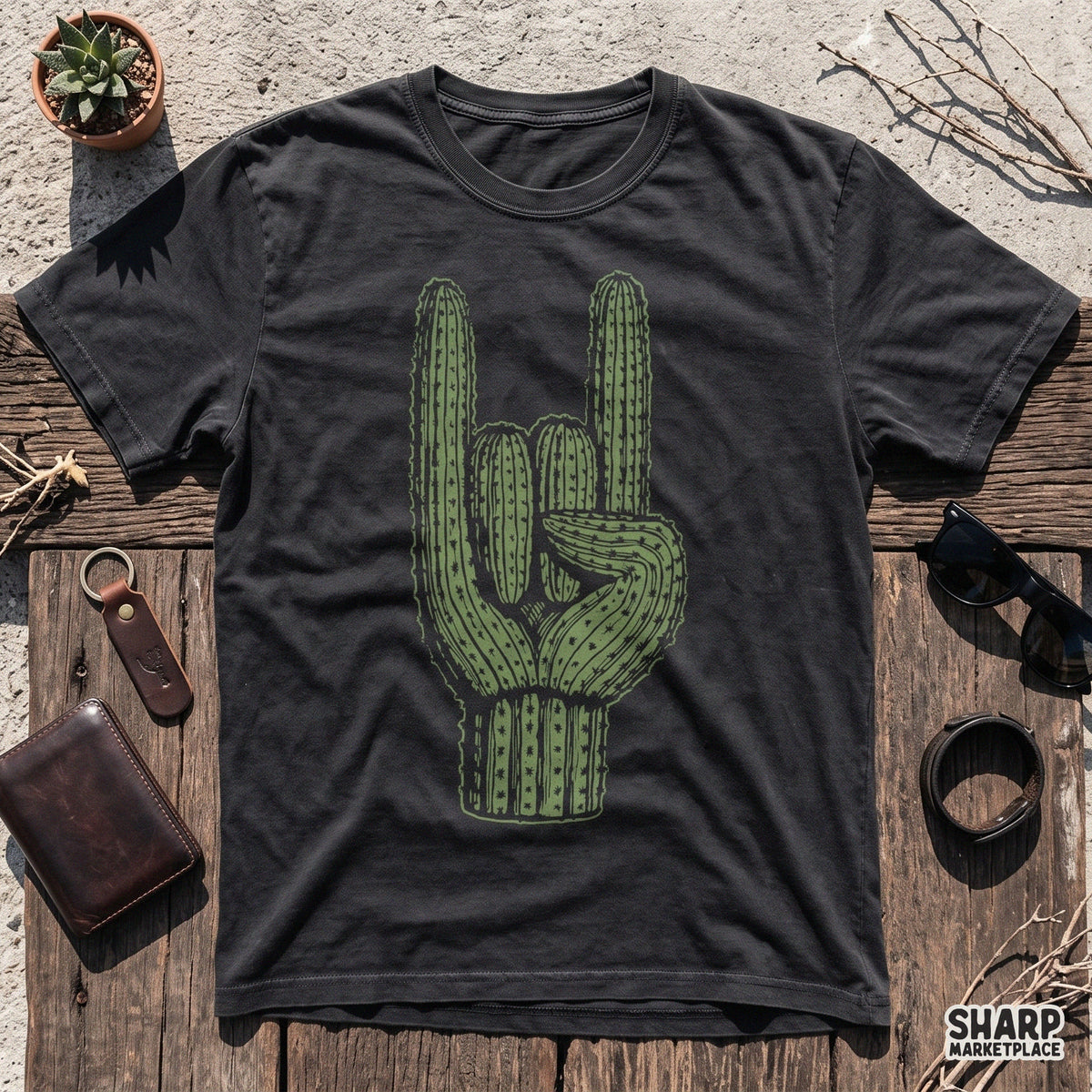 Saguaro Rock On Hand Sign Illustration, Western PNG