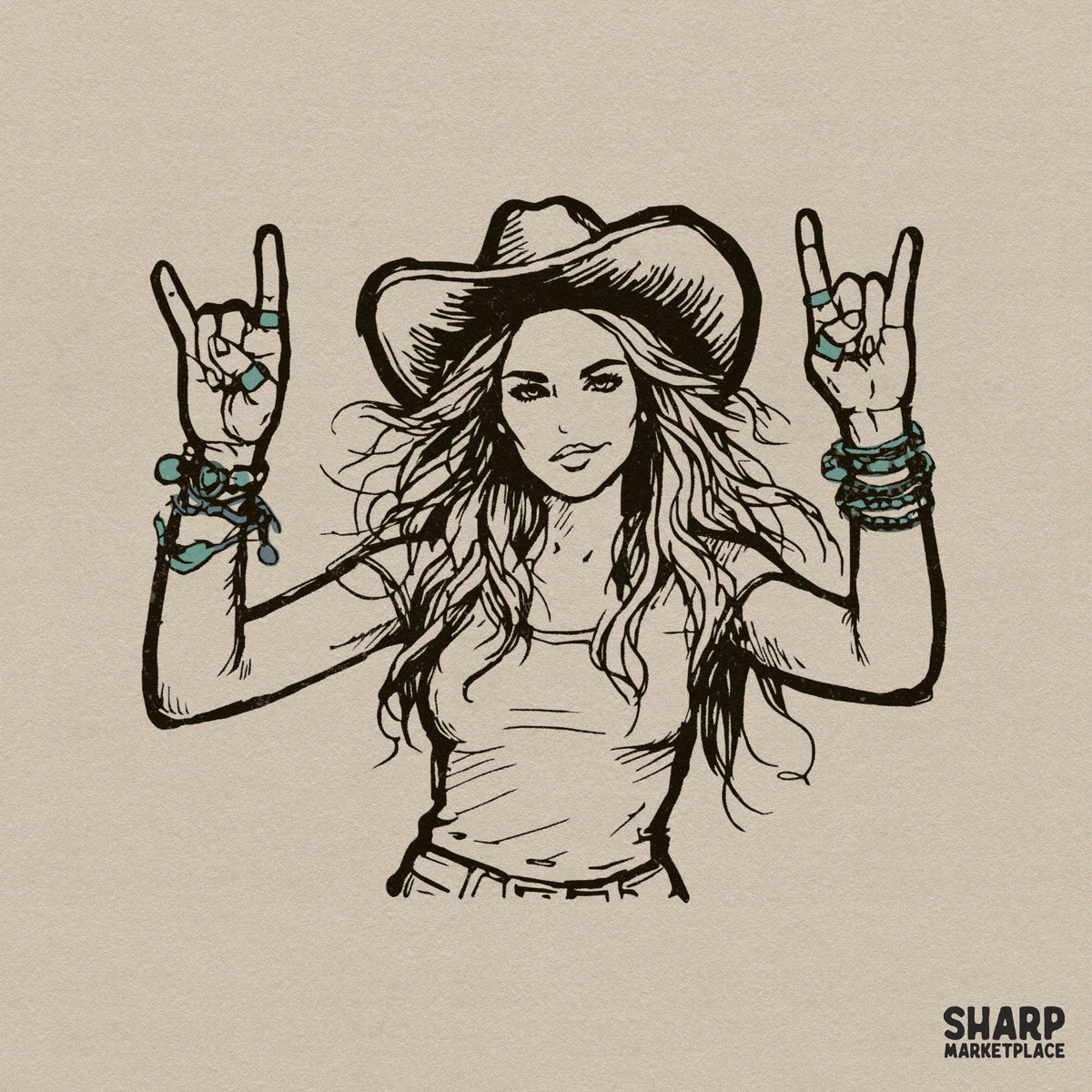 Smiling Cowgirl Portrait Western PNG, Trendy PNG - 300 DPI Design for