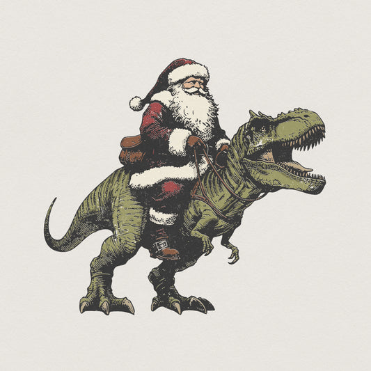 Santa Riding Dinosaur PNG, Christmas T Rex PNG Digital Download - 300 DPI