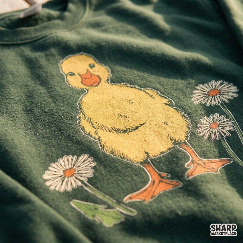 Sweet Yellow Baby Duckling With Daisies Easter PNG, Trendy