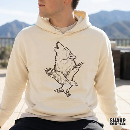 Howling Wolf and Eagle PNG, Wildlife Vintage Animal Digital Design - 300