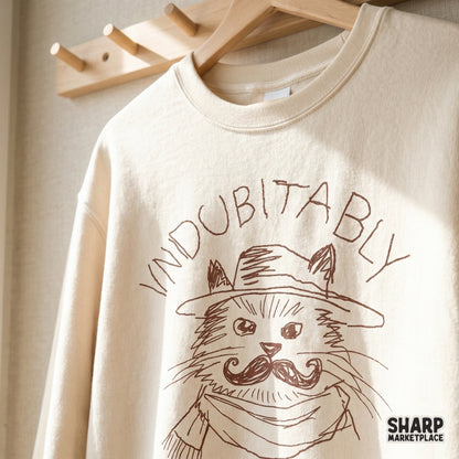 Vintage-inspired brown line art design of a mustache-wearing cat, ideal for print-on-demand shirts, tumblers, and funny animal-themed DIY crafts.