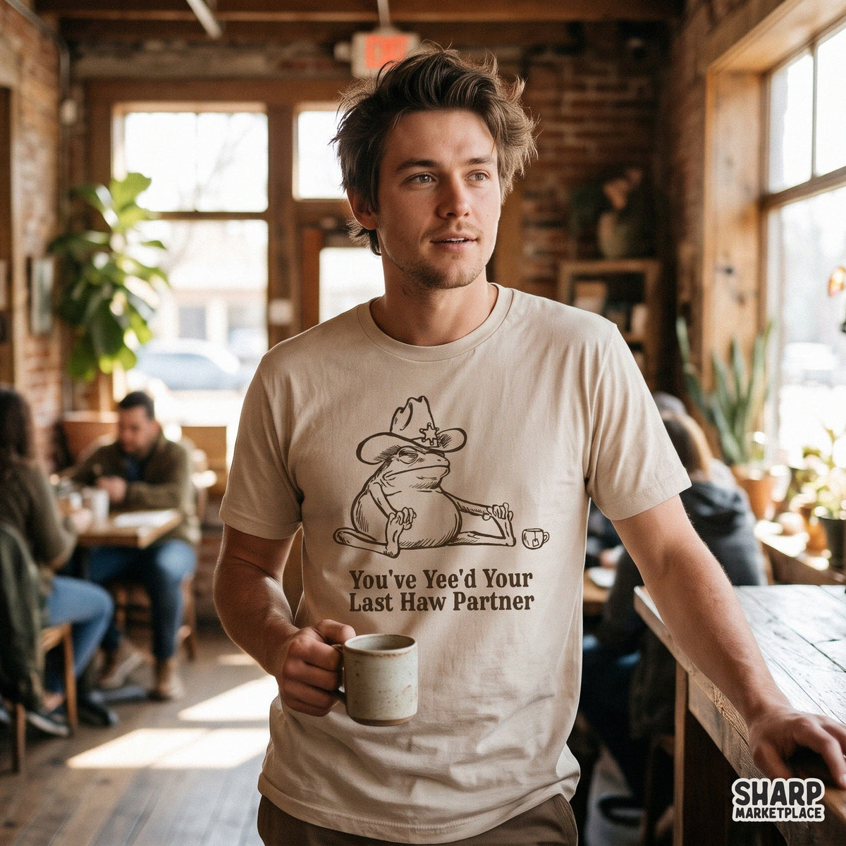 Funny cowboy frog western PNG design for retro t-shirts and sublimation shirts featuring Yee'd Your Last Haw slogan