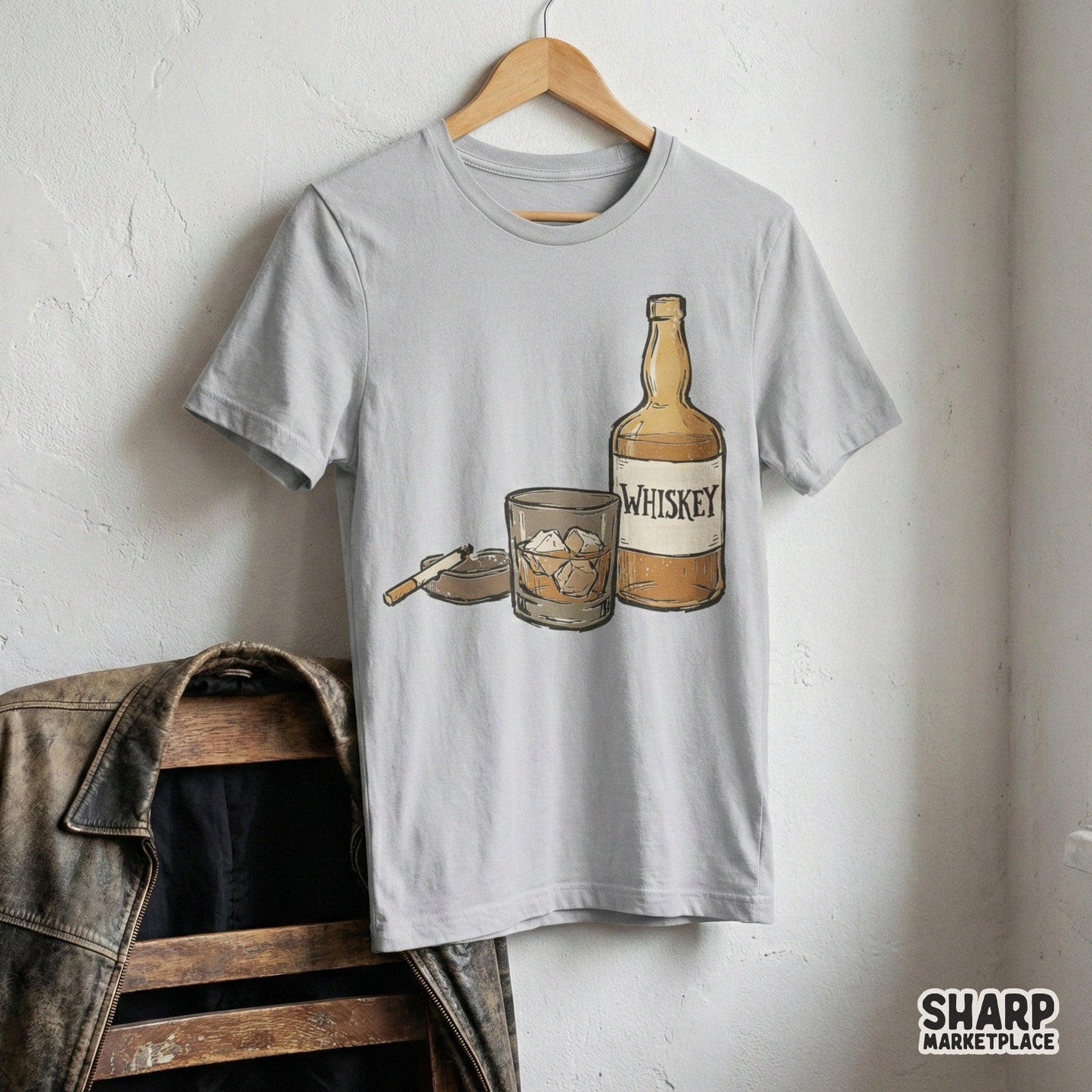 Whiskey Glass PNG, Whiskey Bottle Illustration - 300 DPI Design for T-Shirt